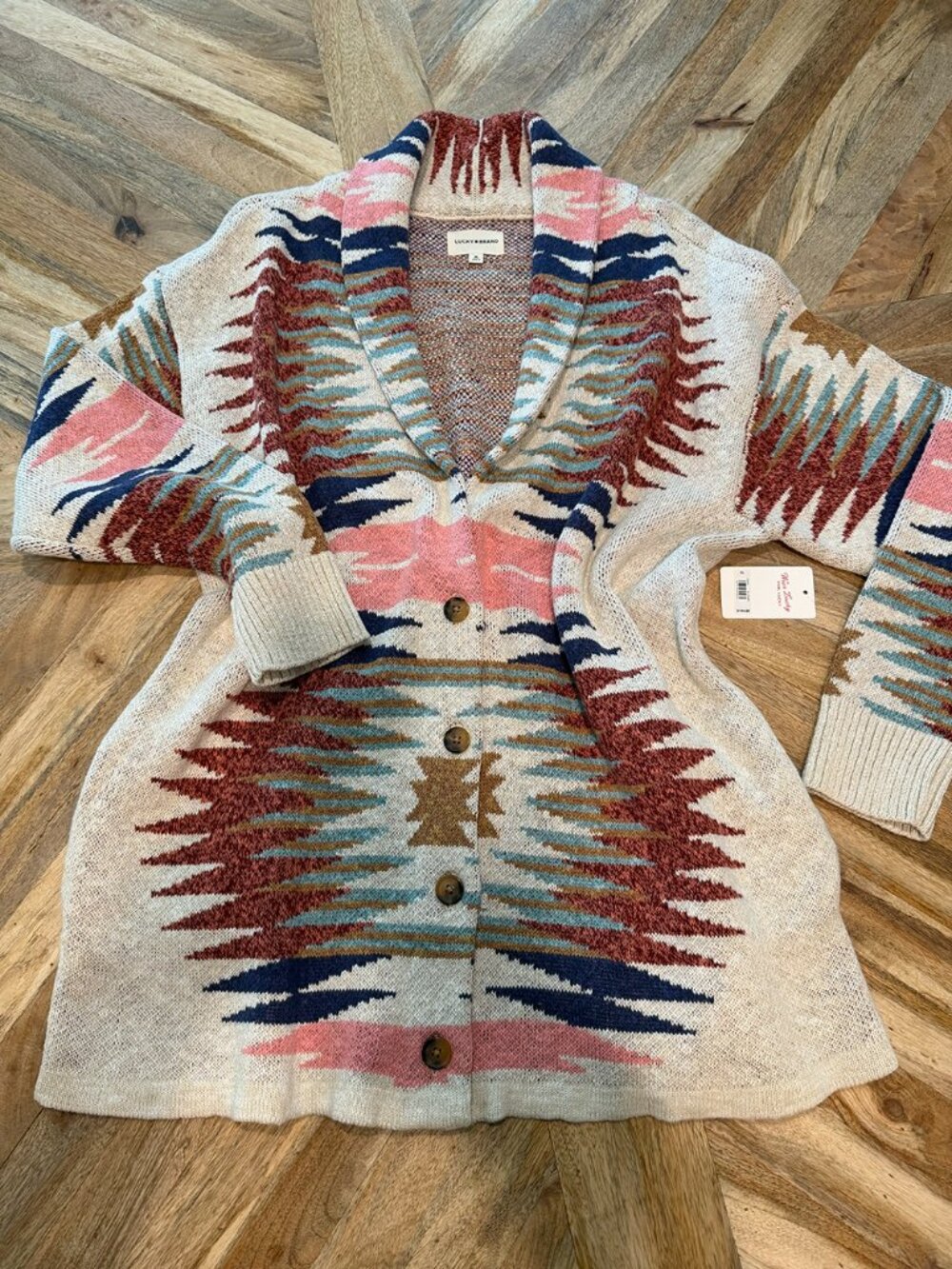 NWT Lucky Brand Southwestern Cardigan • XL • Cotton Knit • Boho Aztec Print